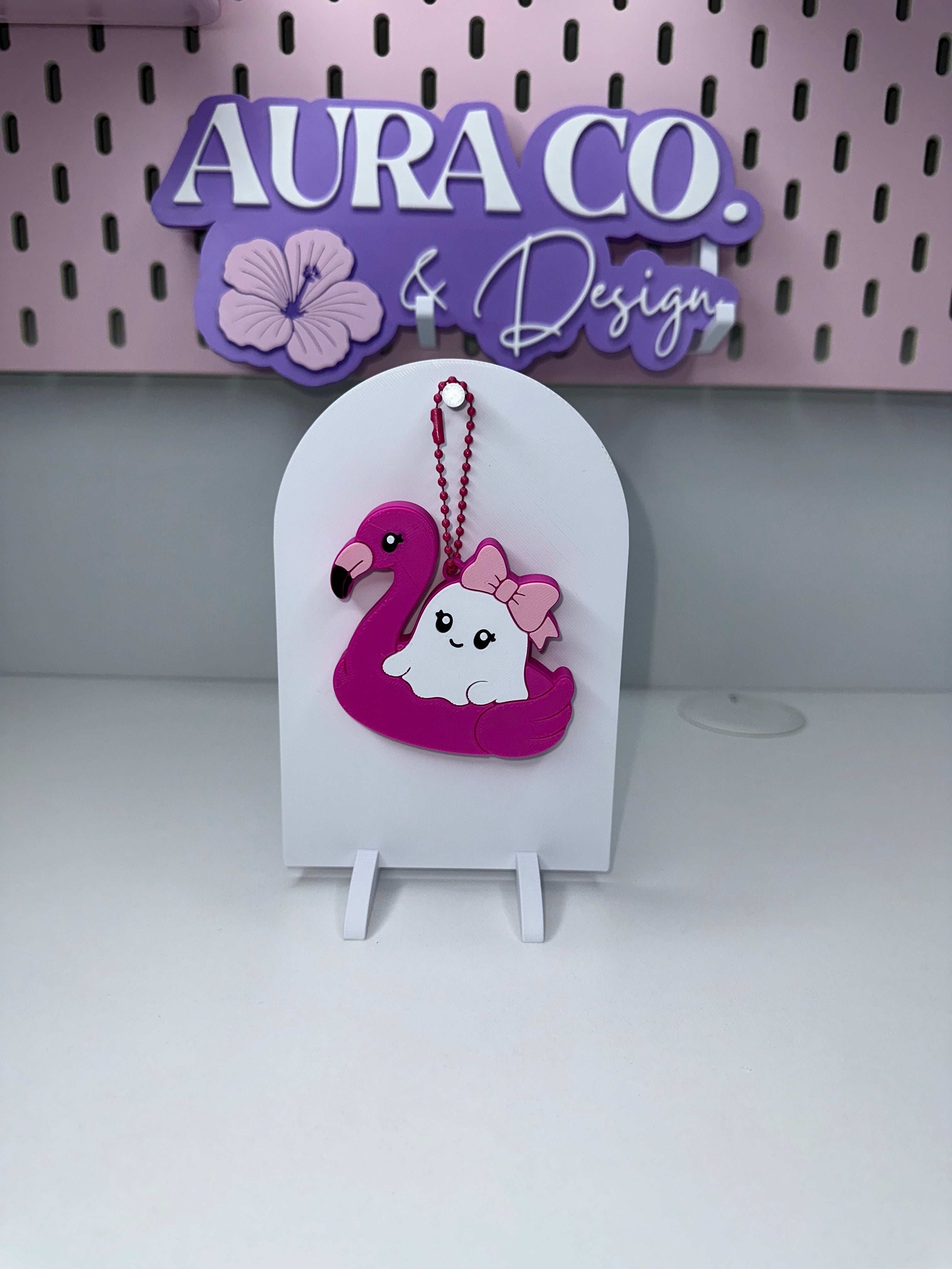 3D Printed Ghost on Flamingo Keychain